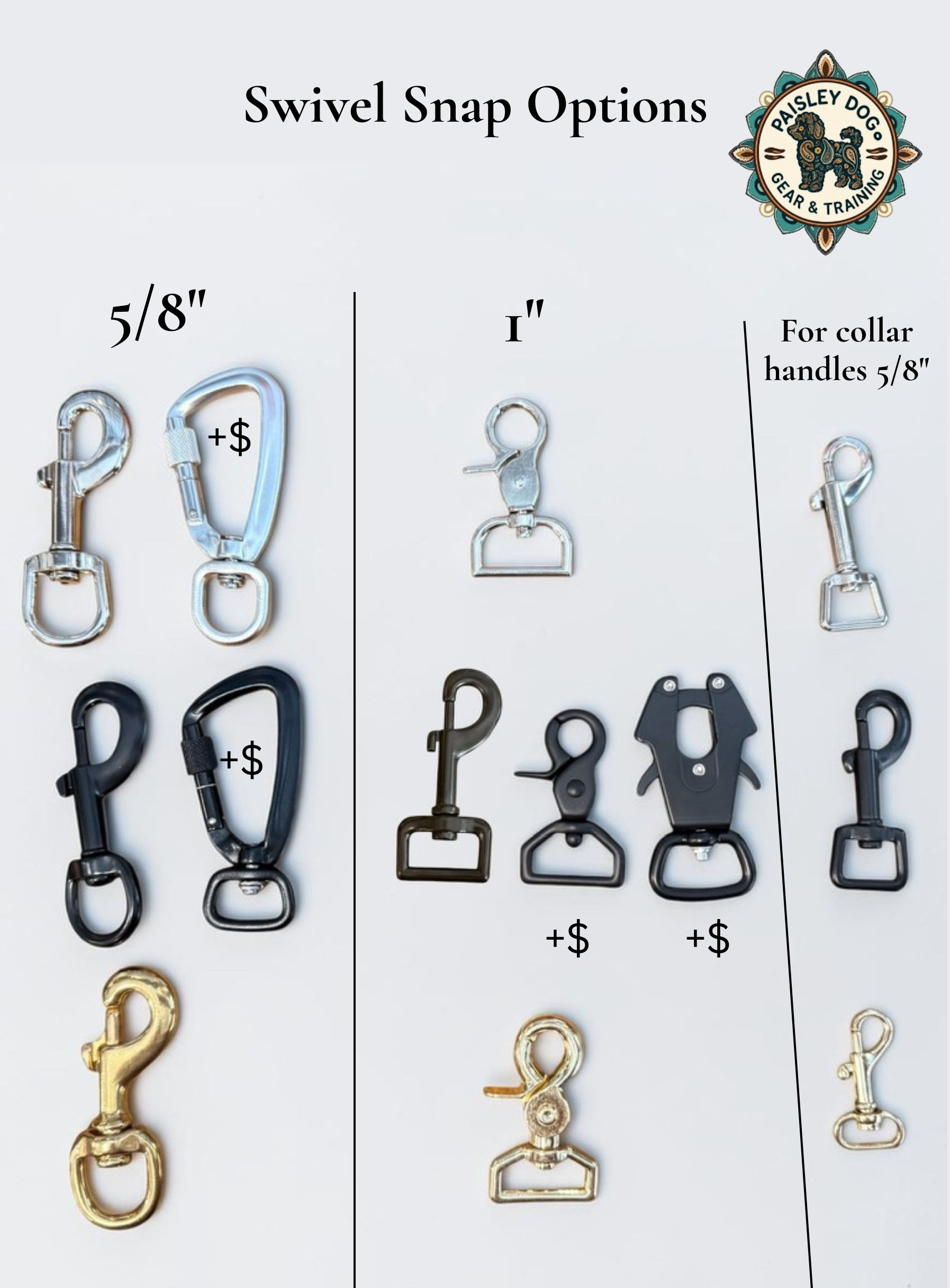 Swivel snap hardware options