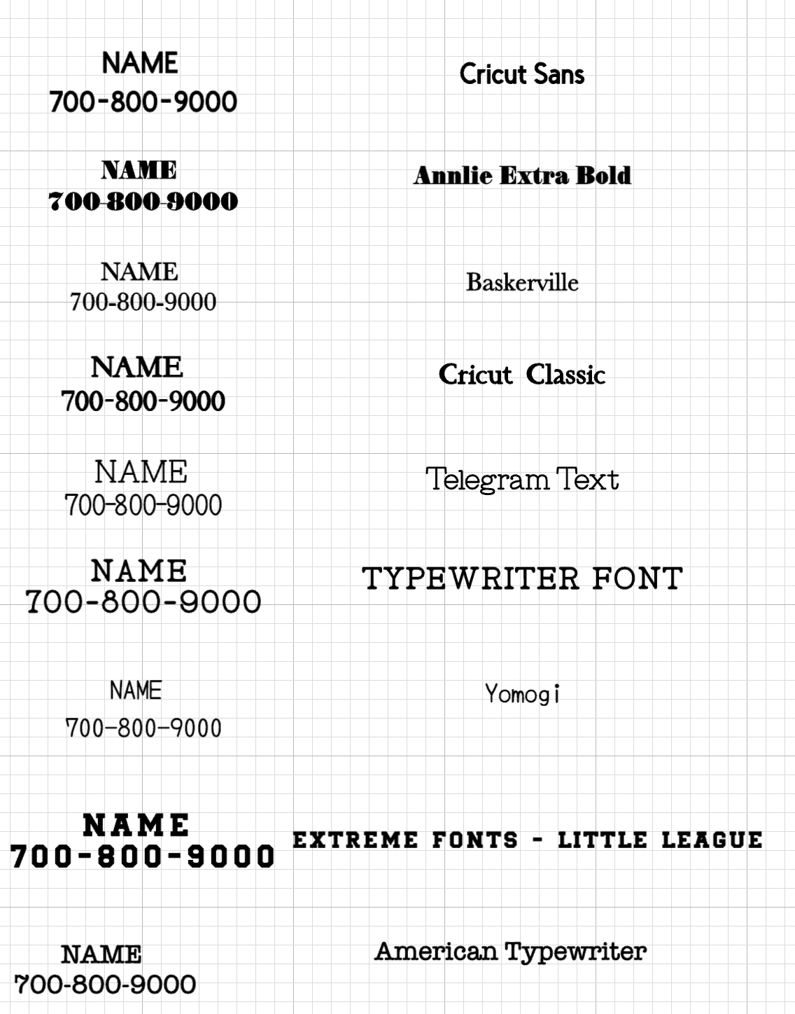 HTV font options sheet one