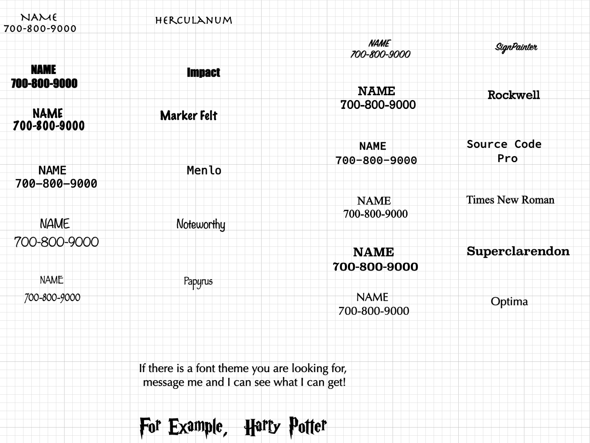 HTV font options sheet three