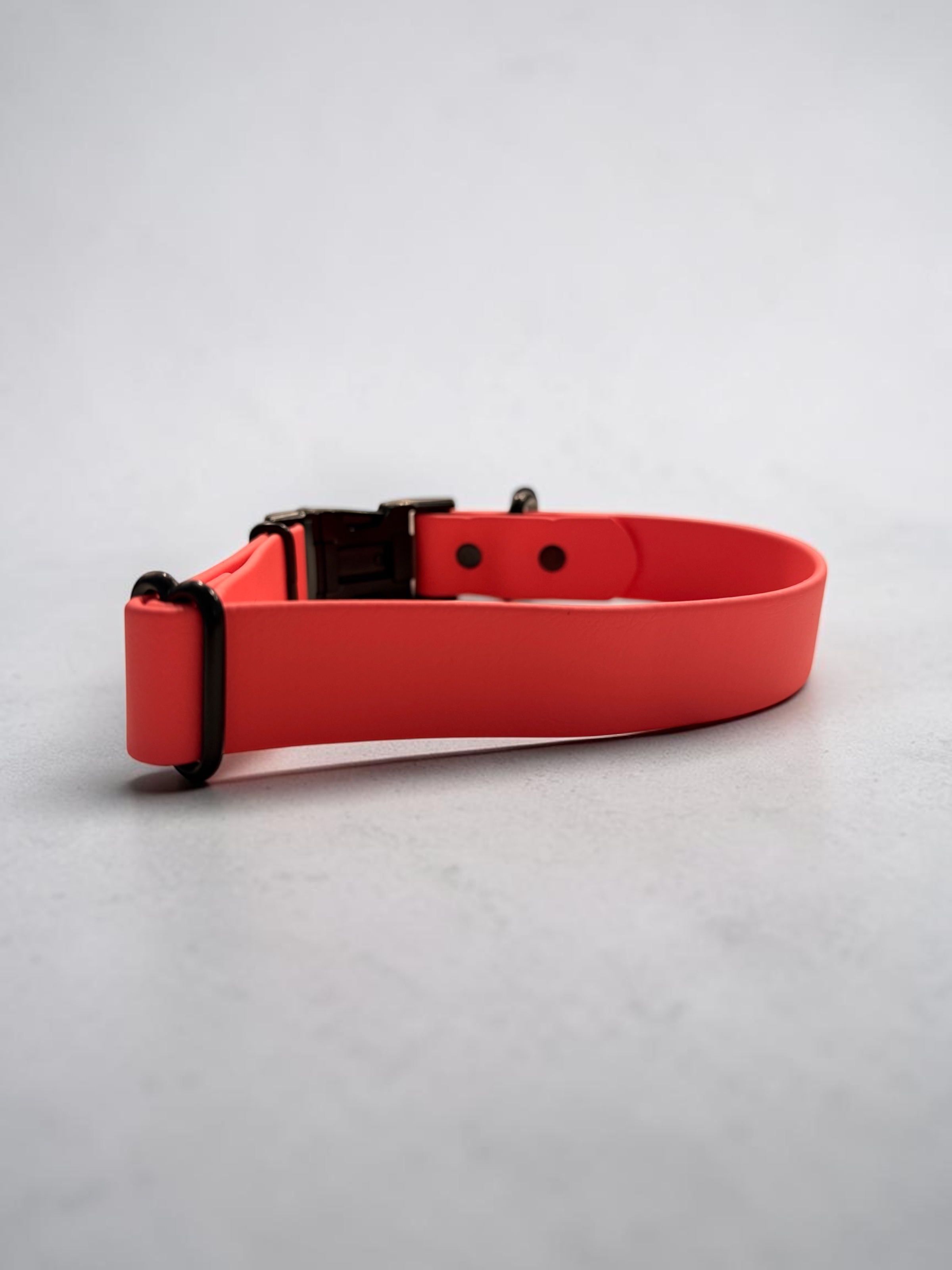 Item: Custom Side Release Buckle Collar | Width: 1 in | Colors: Pink Coral | Hardware: Black | Custom: Personalized name 
