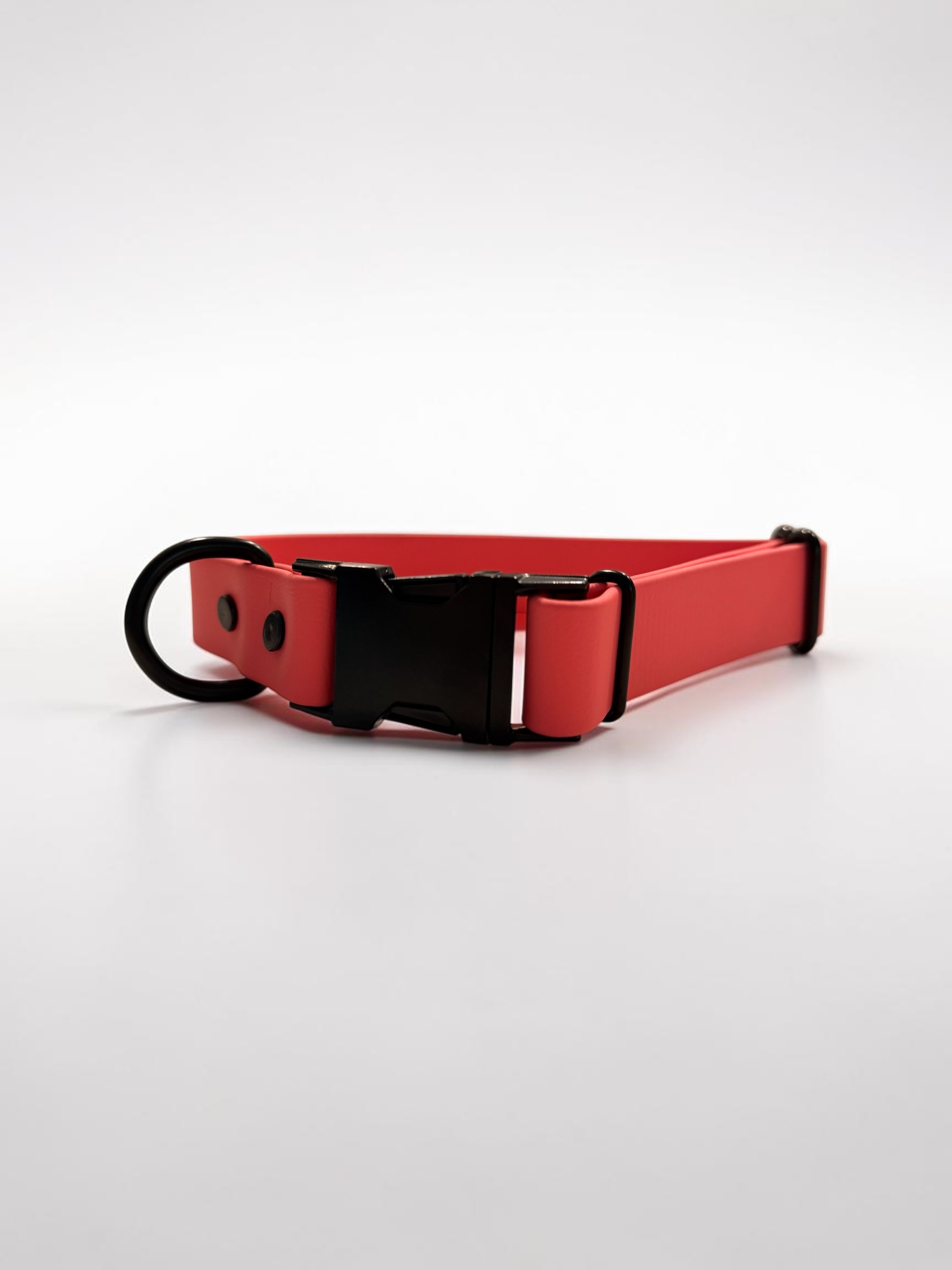Item: Custom Side Release Buckle Collar | Width: 1 in | Colors: Pink Coral | Hardware: Black | Custom: Personalized name 